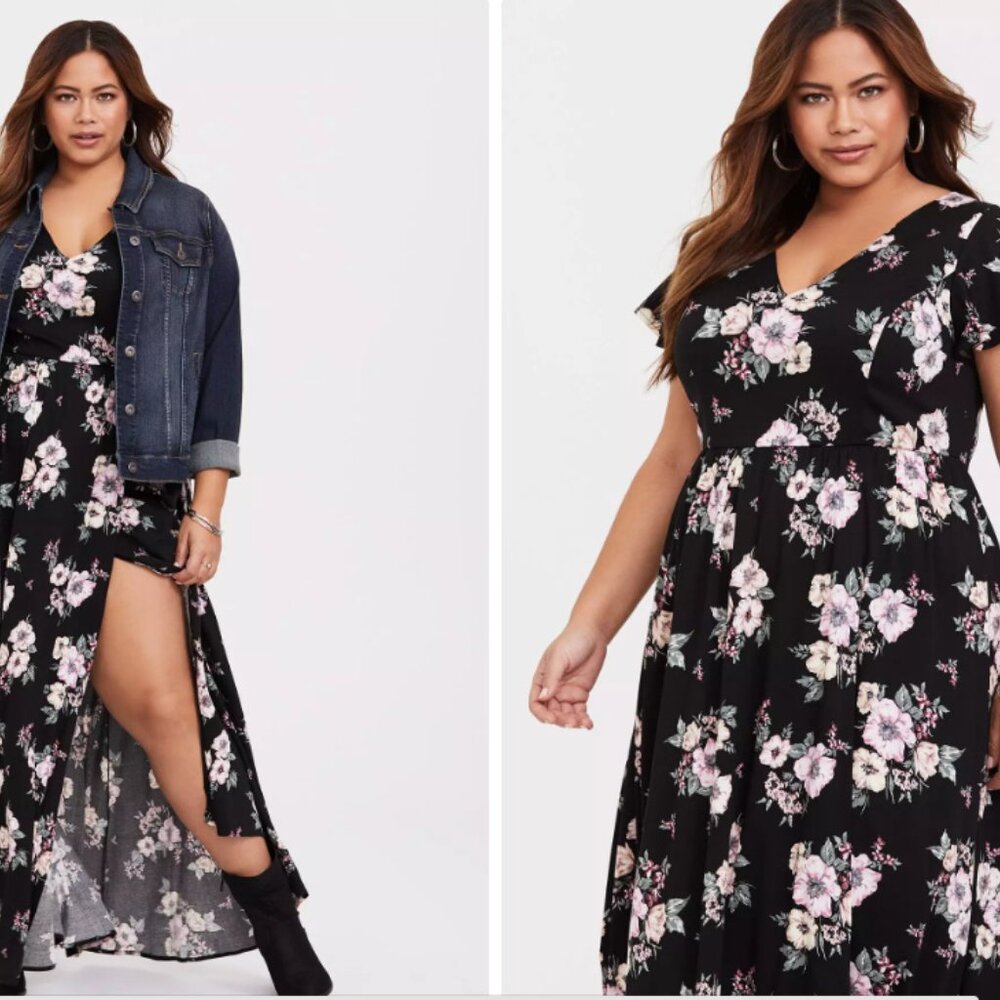 Torrid Black Floral Challis Maxi Dress - Picture 6 of 7